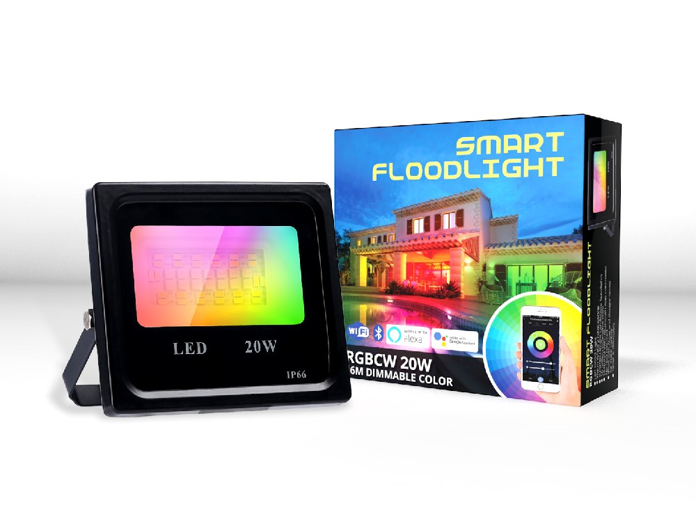Smart FLood light RGBCW 20W for outdoor lighting waterproof IP66 WiFi and bluetooth features